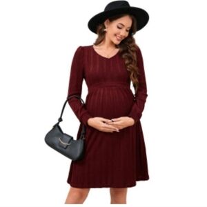 Dark Red Burgundy Knit Maternity Dress Long Sleeve NWT ships fast